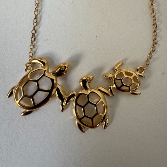 Gold-Plated Sterling Silver Turtle Family Pendant Necklace 18" - Picture 2 of 16